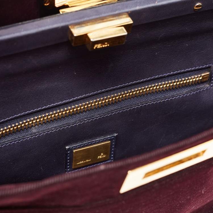 Pre Owned Fendi Burgundy/Black Fabric And Leather Large Peekaboo Top Handle Bag