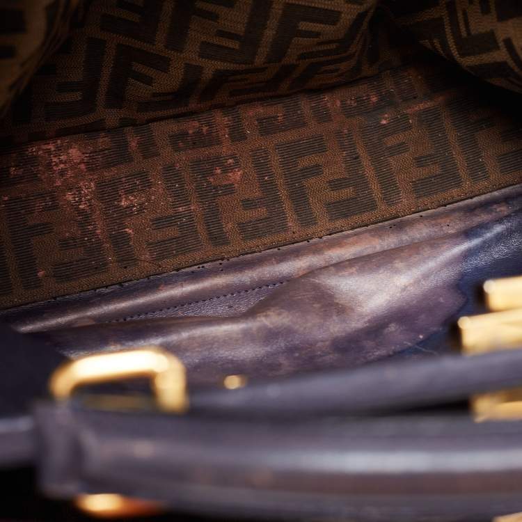 Pre Owned Fendi Burgundy/Black Fabric And Leather Large Peekaboo Top Handle Bag