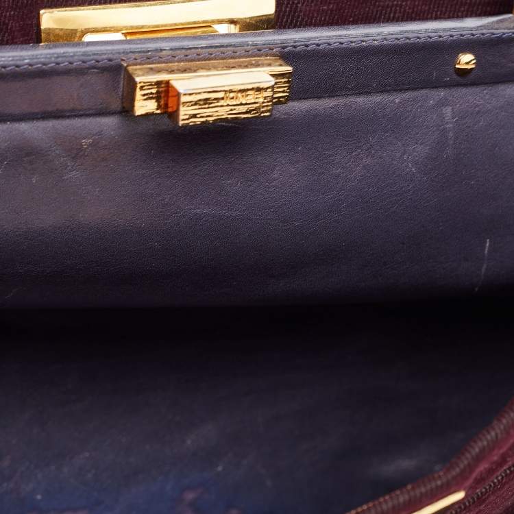 Pre Owned Fendi Burgundy/Black Fabric And Leather Large Peekaboo Top Handle Bag