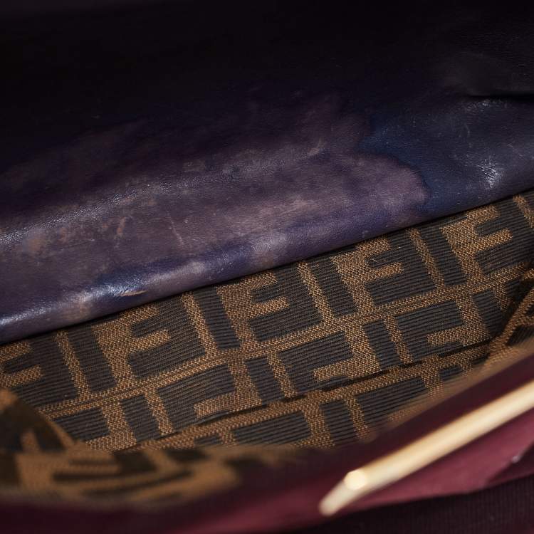 Pre Owned Fendi Burgundy/Black Fabric And Leather Large Peekaboo Top Handle Bag