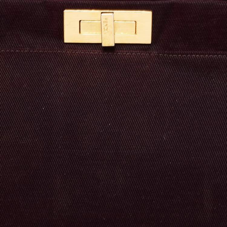 Pre Owned Fendi Burgundy/Black Fabric And Leather Large Peekaboo Top Handle Bag