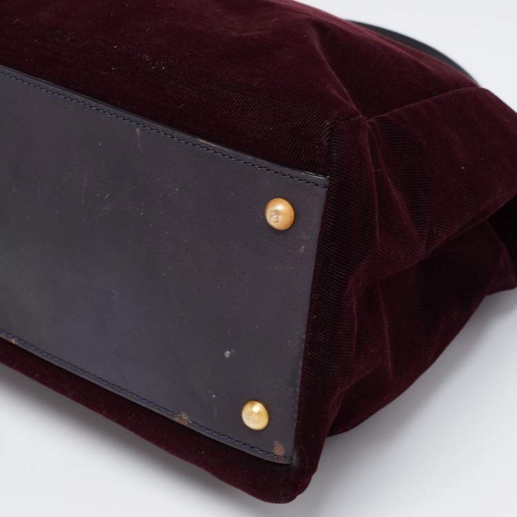 Pre Owned Fendi Burgundy/Black Fabric And Leather Large Peekaboo Top Handle Bag