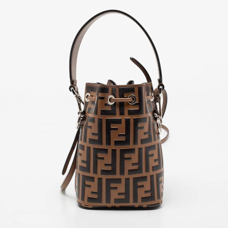 Pre Owned Fendi Brown FF Embossed Leather Mini Mon Tresor Bucket Bag