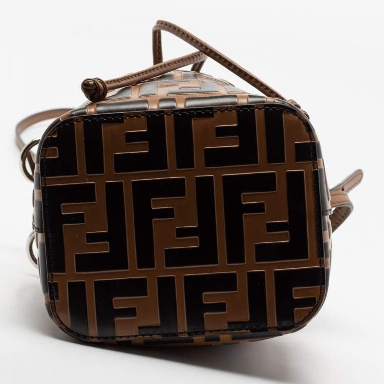 Pre Owned Fendi Brown FF Embossed Leather Mini Mon Tresor Bucket Bag