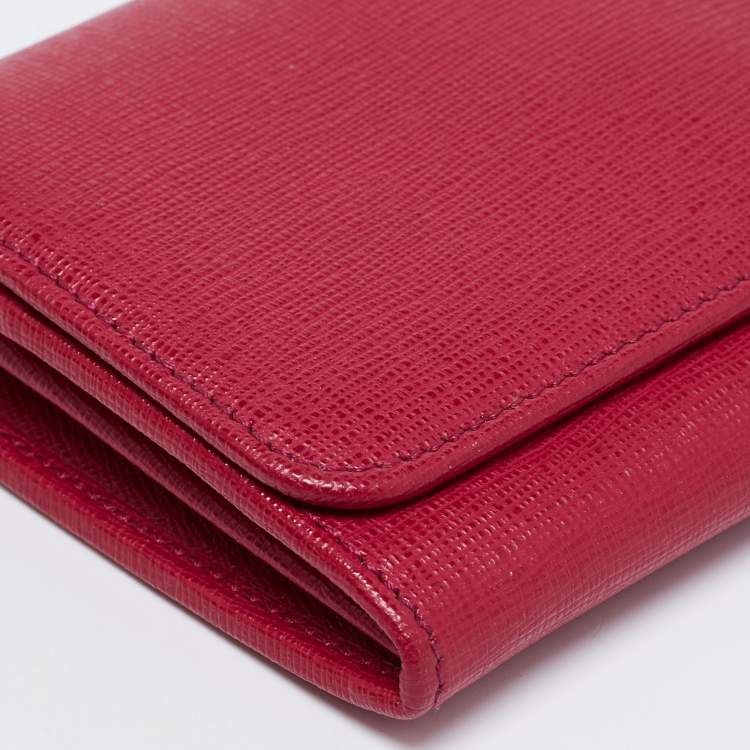 Pre Owned Fendi Pink Leather Flap Continental Wallet