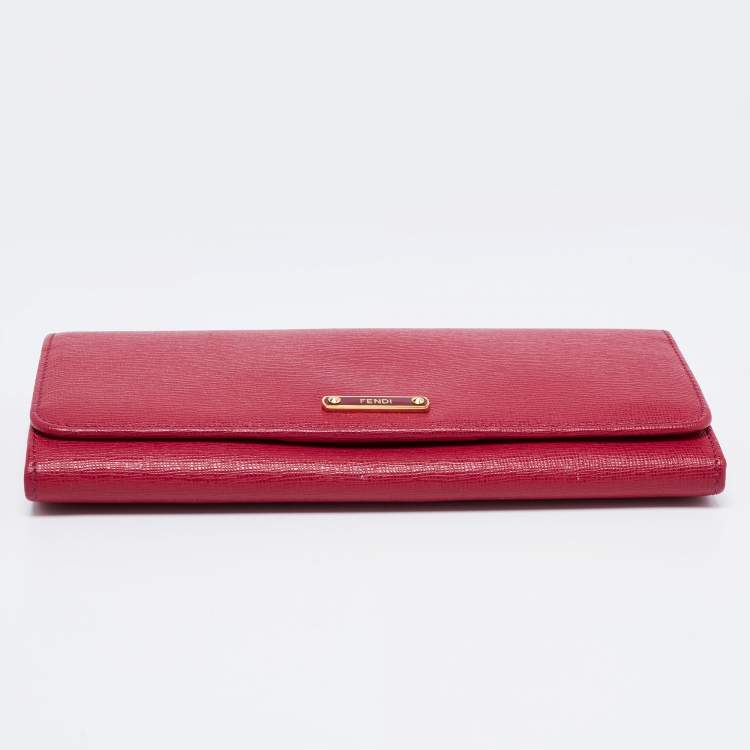Pre Owned Fendi Pink Leather Flap Continental Wallet