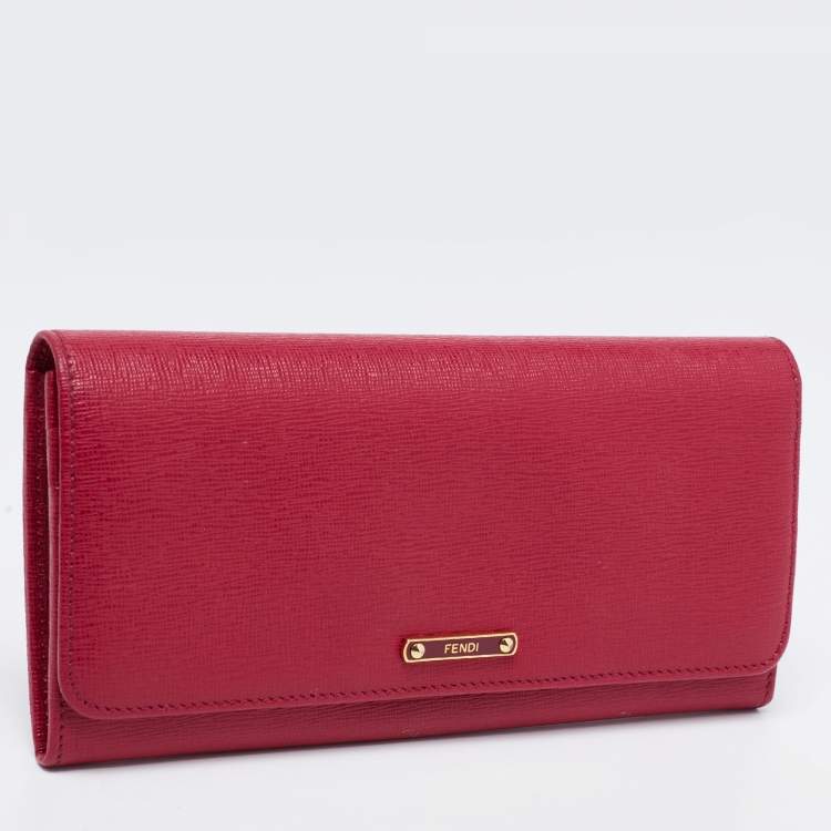 Pre Owned Fendi Pink Leather Flap Continental Wallet