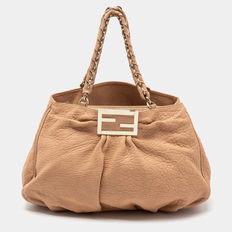 Pre Owned Fendi Beige Leather Large Mia Satchel