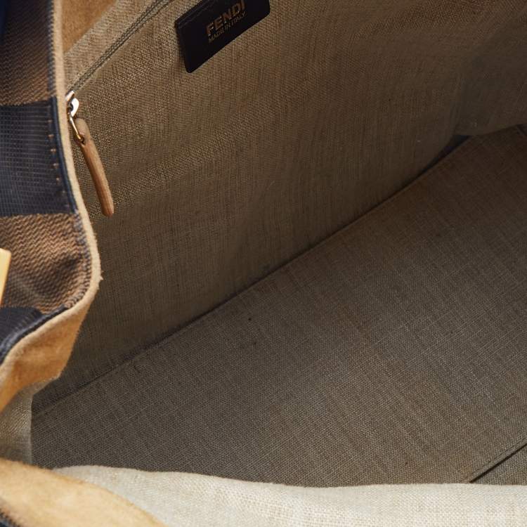 Pre Owned Fendi Brown/Navy Blue Pequin Stripe Canvas And Leather Hobo