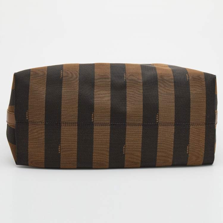 Pre Owned Fendi Brown/Navy Blue Pequin Stripe Canvas And Leather Hobo