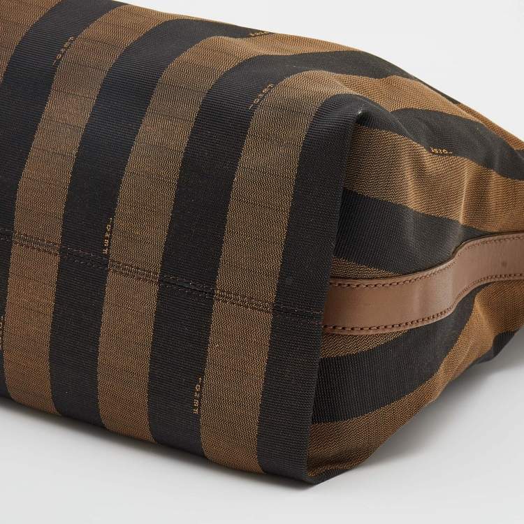 Pre Owned Fendi Brown/Navy Blue Pequin Stripe Canvas And Leather Hobo