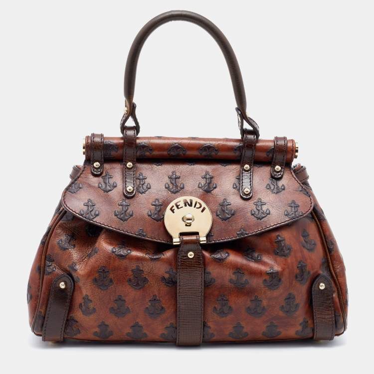 Pre Owned Fendi Brown Leather Small Magic Top Handle Bag