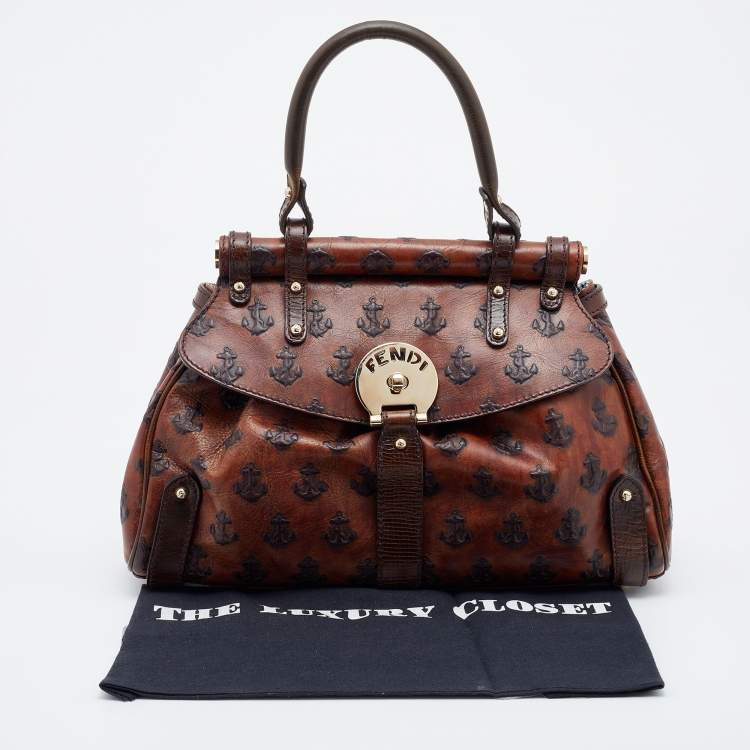 Pre Owned Fendi Brown Leather Small Magic Top Handle Bag
