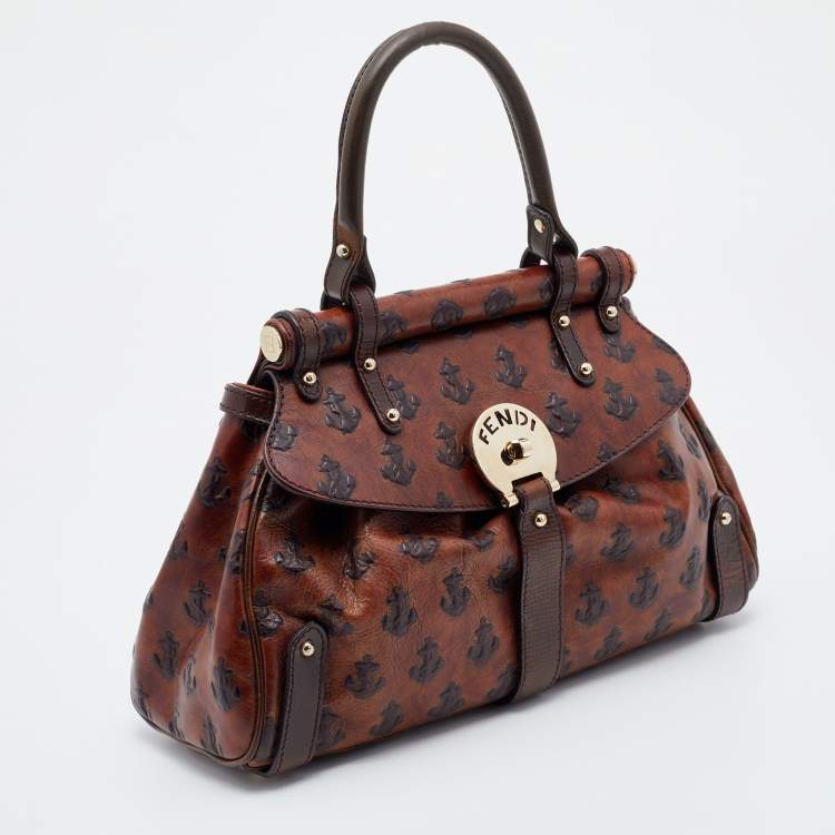 Pre Owned Fendi Brown Leather Small Magic Top Handle Bag