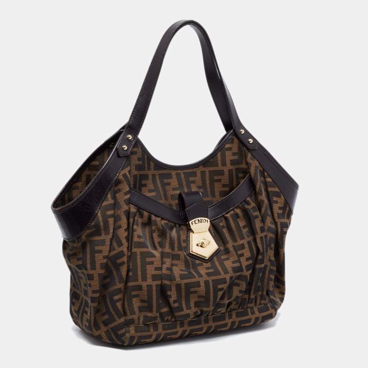 Pre Owned  Fendi Tobacco Zucca Canvas and Leather Borsa Chef Tote
