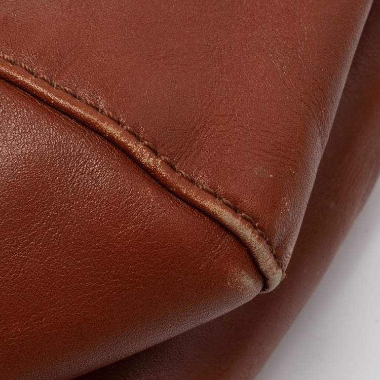 Pre Owned Fendi Brown Leather and Watersnake Detail Large Mama Forever Shoulder Bag