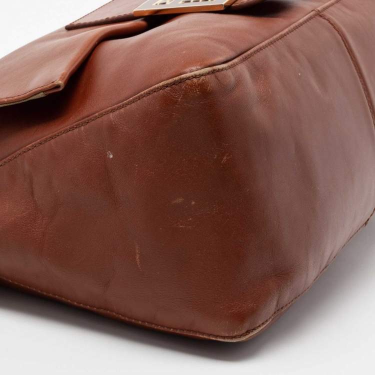 Pre Owned Fendi Brown Leather and Watersnake Detail Large Mama Forever Shoulder Bag