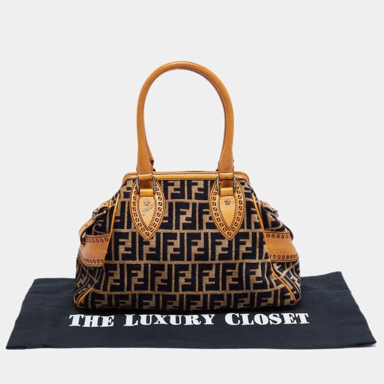 Pre Owned Fendi Tobacco/Orange Zucca Velvet and Leather Small Chef De Jour Bag