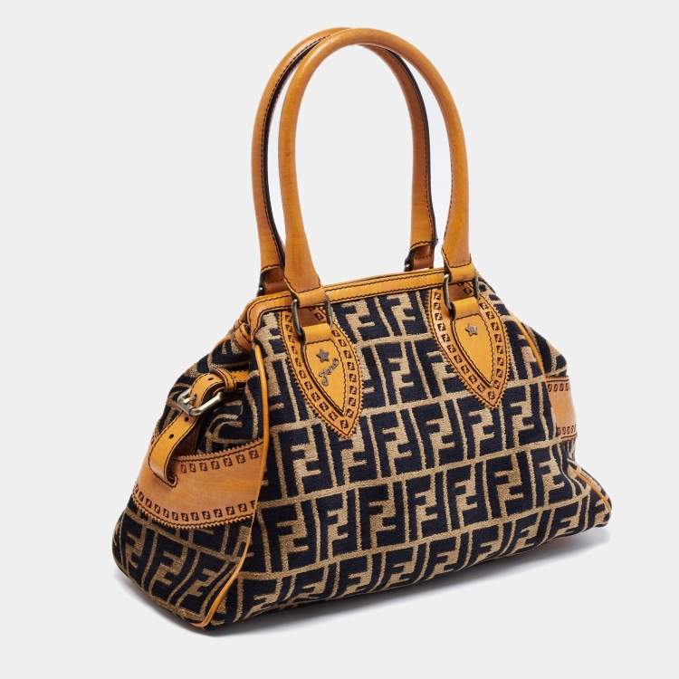 Pre Owned Fendi Tobacco/Orange Zucca Velvet and Leather Small Chef De Jour Bag