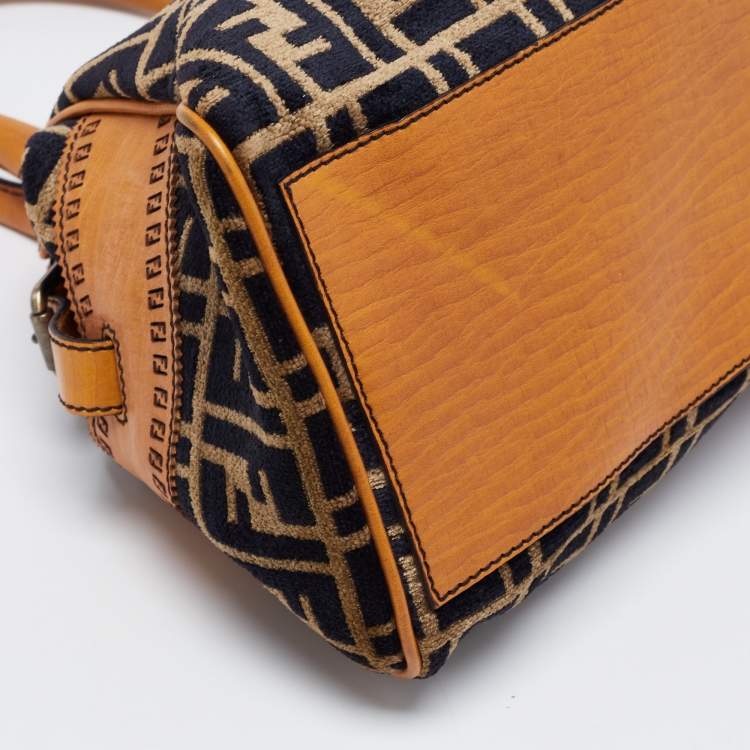 Pre Owned Fendi Tobacco/Orange Zucca Velvet and Leather Small Chef De Jour Bag
