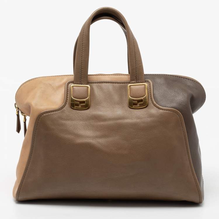 Pre Owned Fendi Beige/Brown  Leather Chameleon Satchel