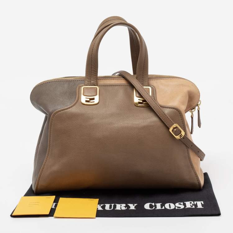 Pre Owned Fendi Beige/Brown  Leather Chameleon Satchel
