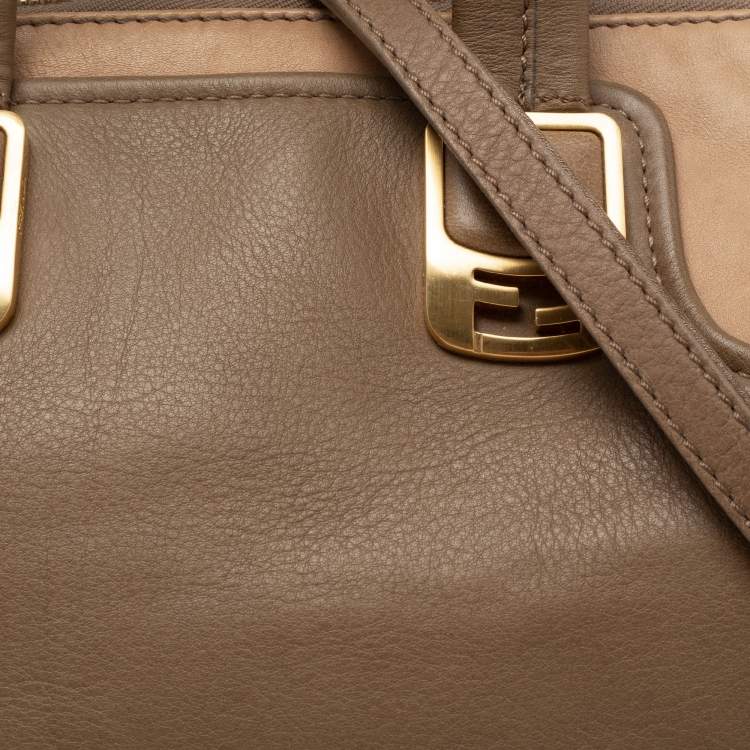 Pre Owned Fendi Beige/Brown  Leather Chameleon Satchel