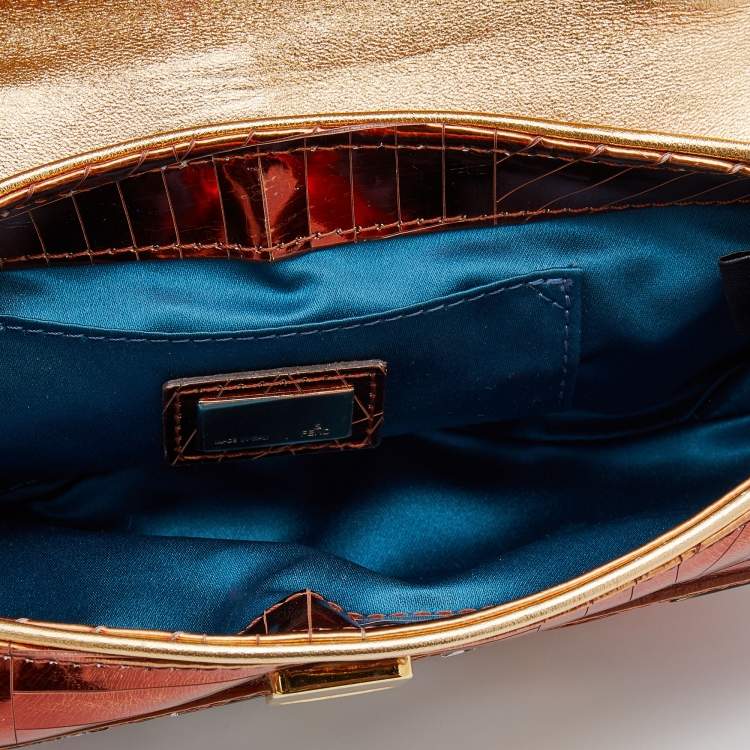 Pre Owned Fendi Bronze/Gold Leather Vanity Mirror Clutch