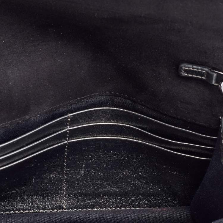 مملوكة مسبقًا Fendi Metallic Dark Grey Leather Crystal Stud Tube Wallet On Chain