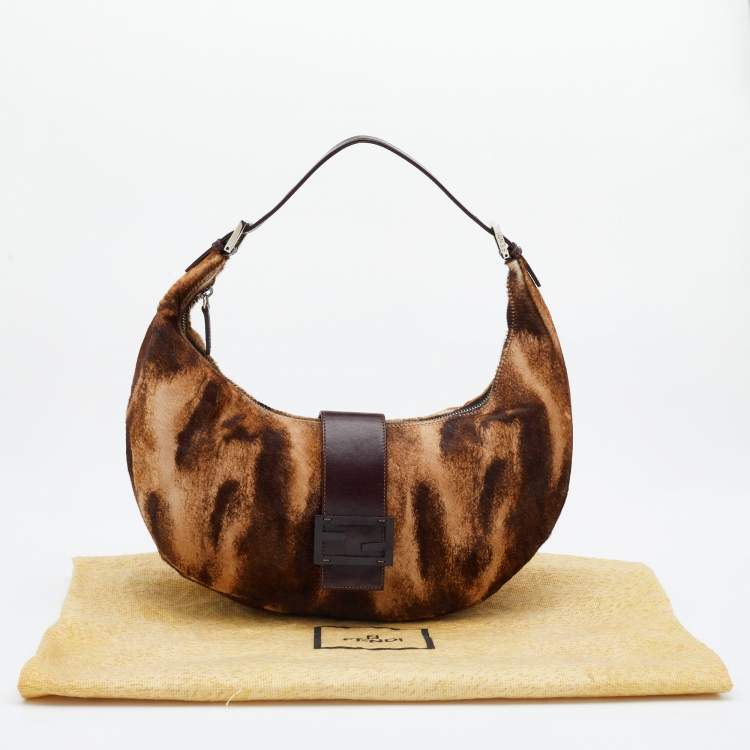 Pre Owned Fendi Brown/Beige Calfhair and Leather Hobo