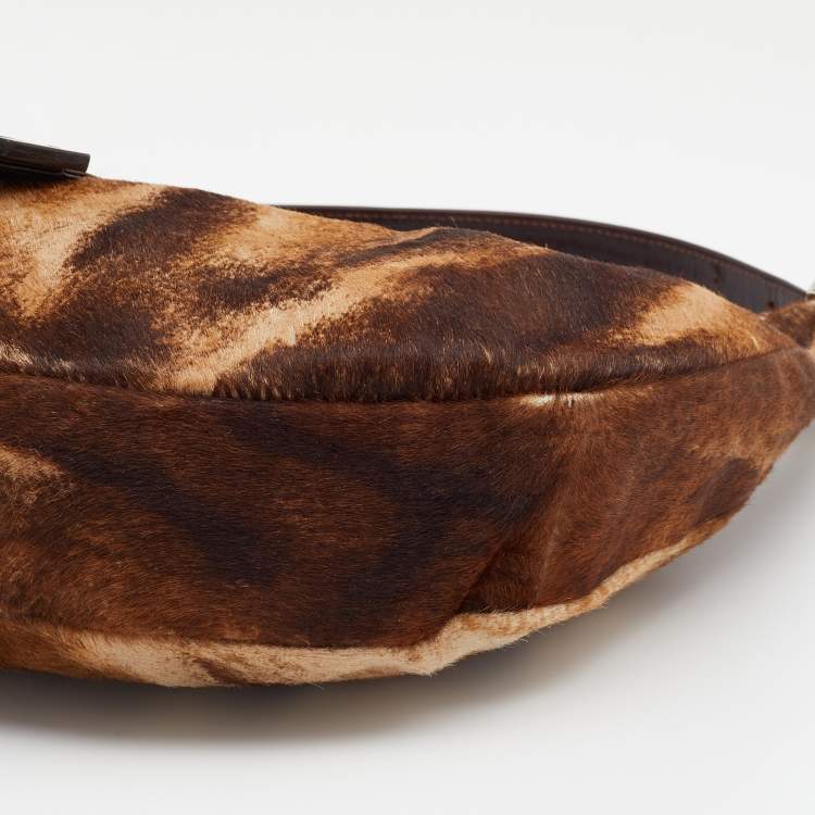 Pre Owned Fendi Brown/Beige Calfhair and Leather Hobo