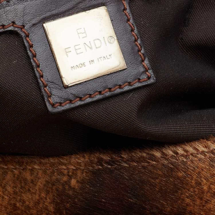 Pre Owned Fendi Brown/Beige Calfhair and Leather Hobo