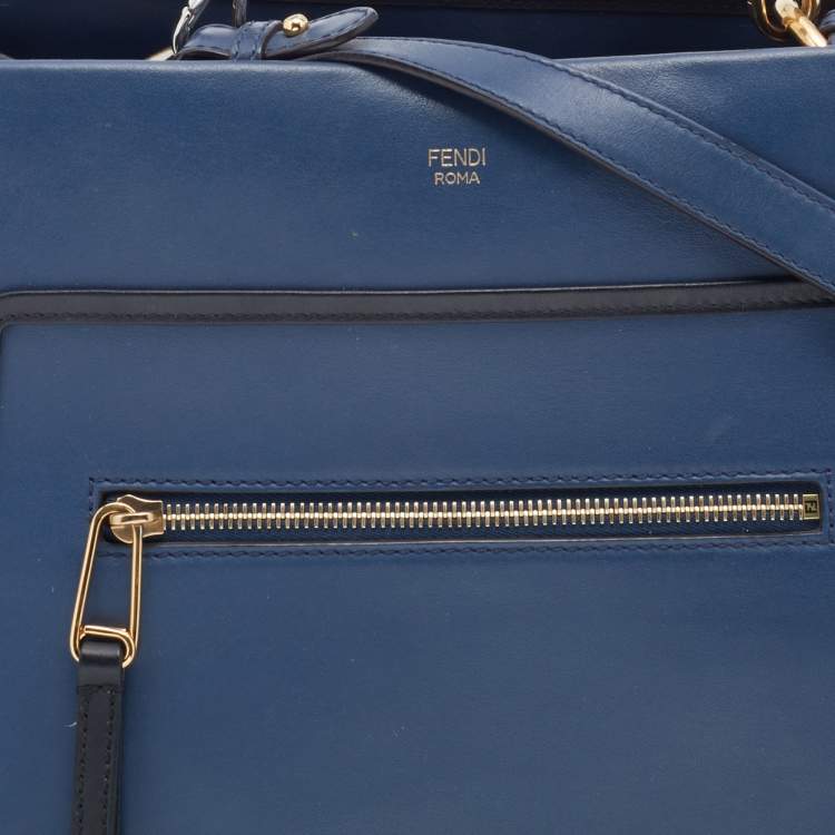 Pre Owned Fendi Blue/Black Leather Runaway Top Handle Bag