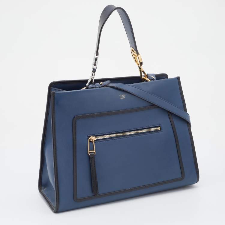 Pre Owned Fendi Blue/Black Leather Runaway Top Handle Bag