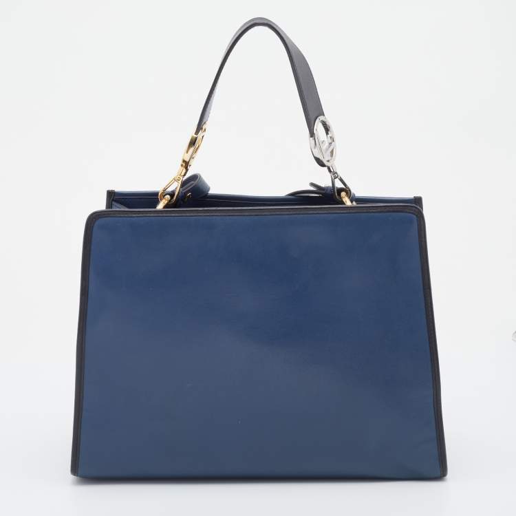 Pre Owned Fendi Blue/Black Leather Runaway Top Handle Bag