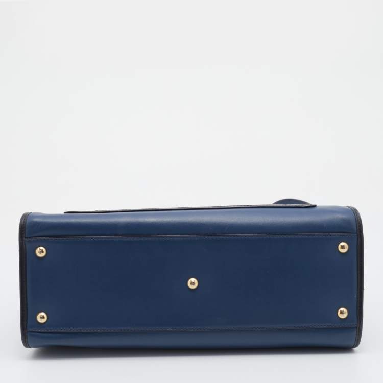 Pre Owned Fendi Blue/Black Leather Runaway Top Handle Bag