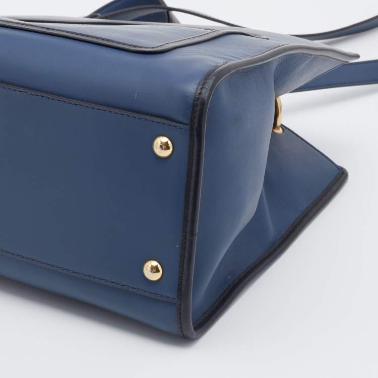 Pre Owned Fendi Blue/Black Leather Runaway Top Handle Bag