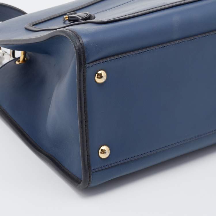 Pre Owned Fendi Blue/Black Leather Runaway Top Handle Bag