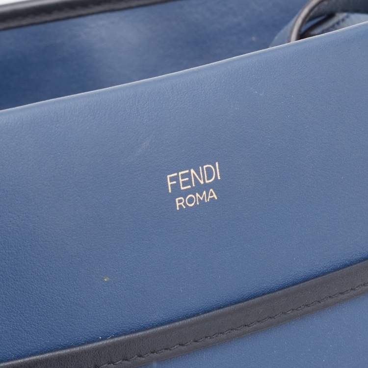 Pre Owned Fendi Blue/Black Leather Runaway Top Handle Bag