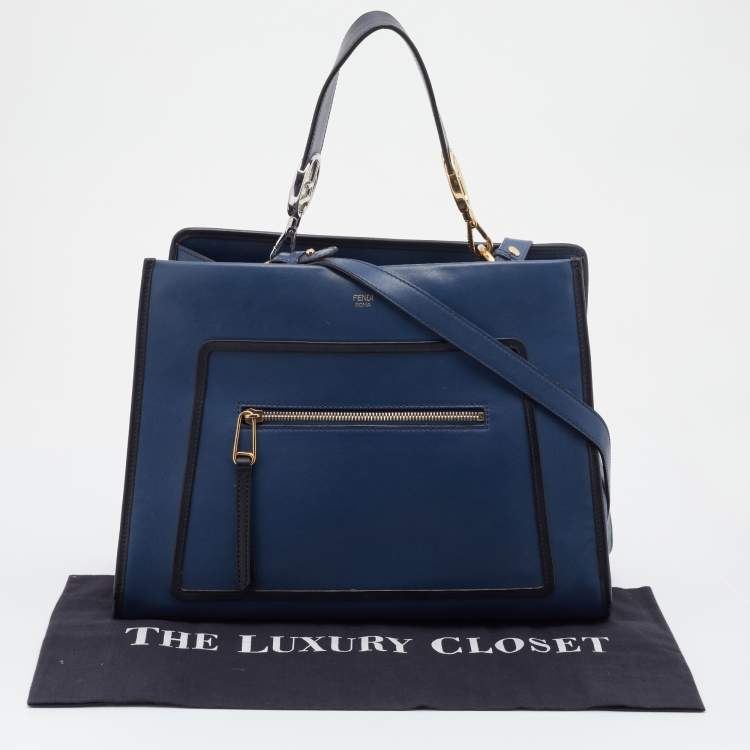Pre Owned Fendi Blue/Black Leather Runaway Top Handle Bag