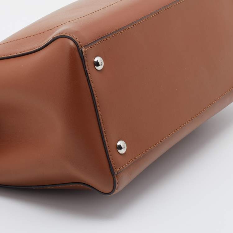 Pre Owned Fendi Brown Leather Dotcom Top Handle Bag