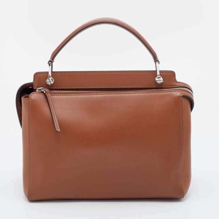 Pre Owned Fendi Brown Leather Dotcom Top Handle Bag