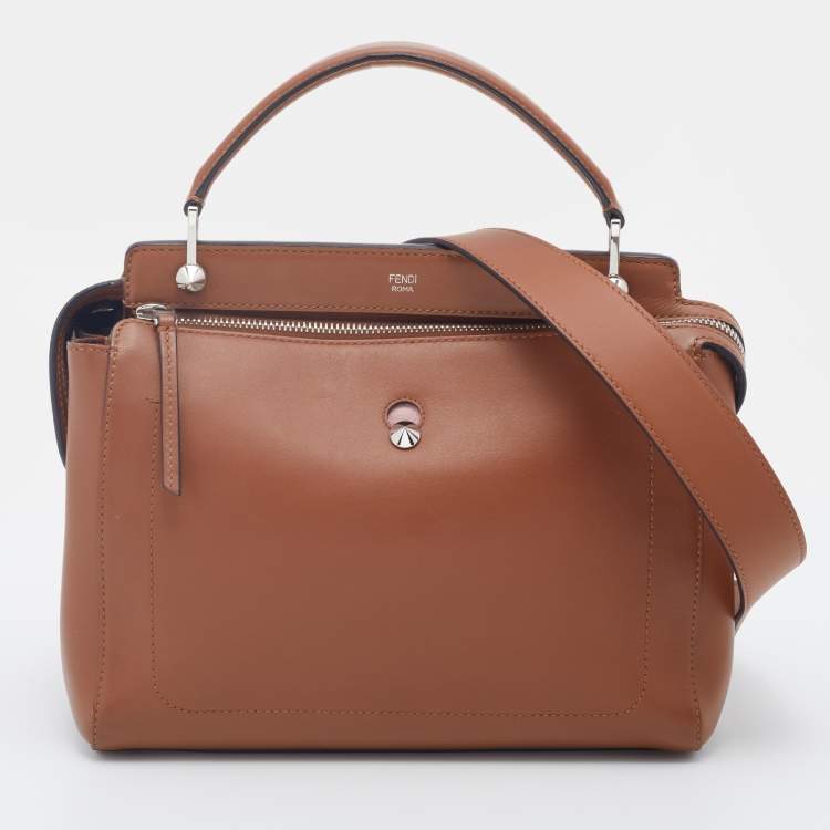 Pre Owned Fendi Brown Leather Dotcom Top Handle Bag