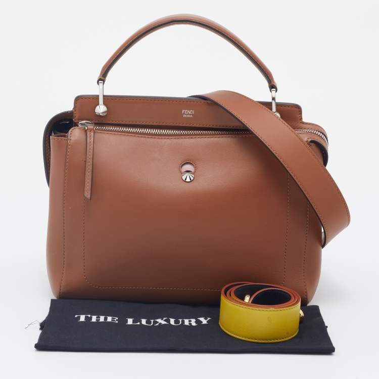 Pre Owned Fendi Brown Leather Dotcom Top Handle Bag