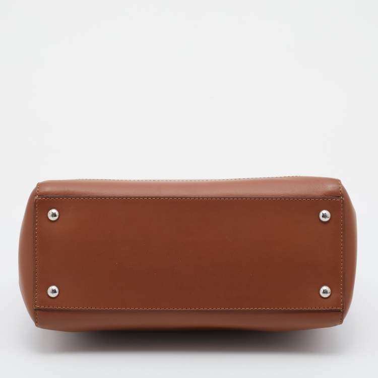 Pre Owned Fendi Brown Leather Dotcom Top Handle Bag
