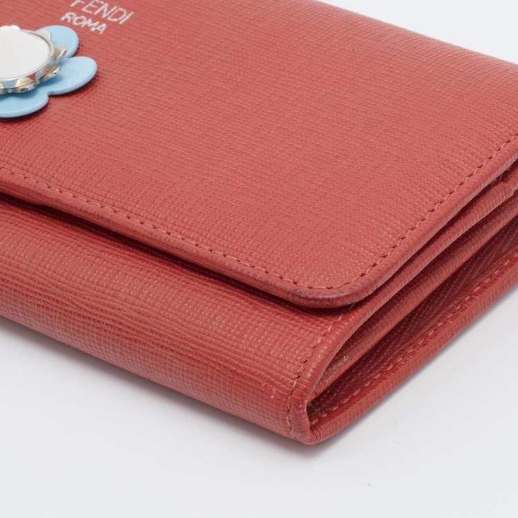 Pre Owned Fendi Orange Leather Flower Continental Wallet