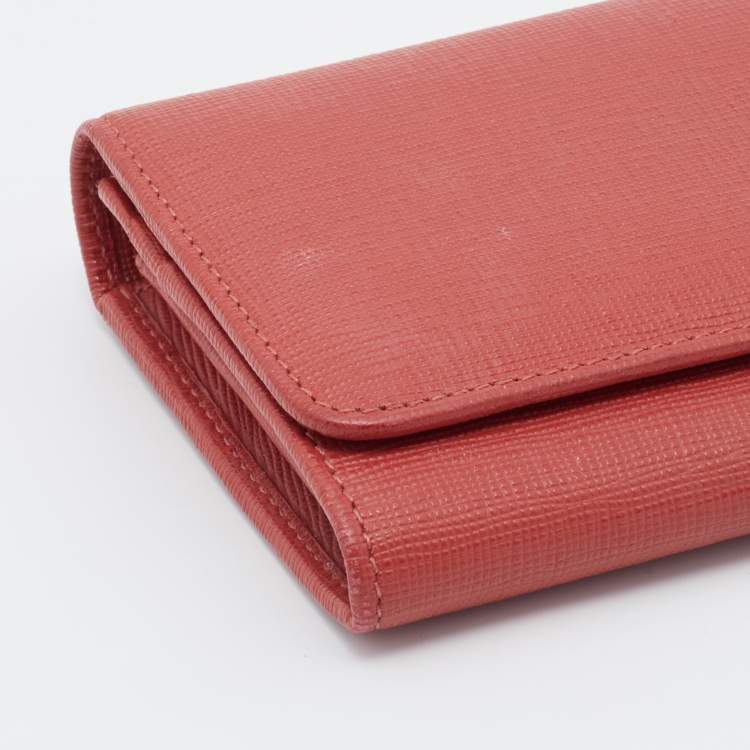 Pre Owned Fendi Orange Leather Flower Continental Wallet