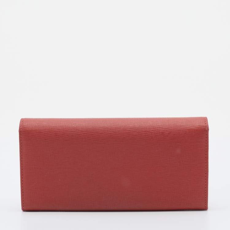 Pre Owned Fendi Orange Leather Flower Continental Wallet