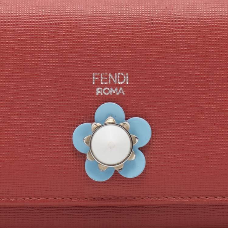 Pre Owned Fendi Orange Leather Flower Continental Wallet