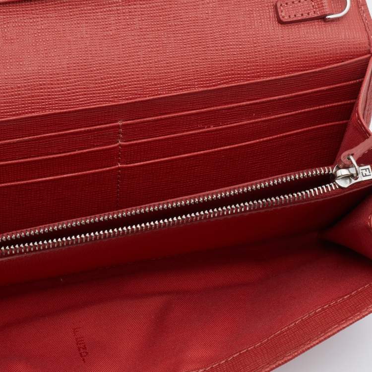 Pre Owned Fendi Orange Leather Flower Continental Wallet